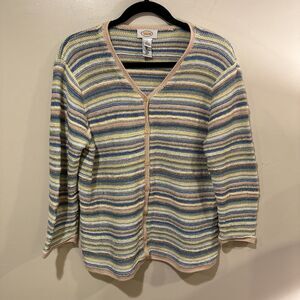 Talbots Button Down Multi-Color & Metallic Gold Cardigan Sweater Size Large